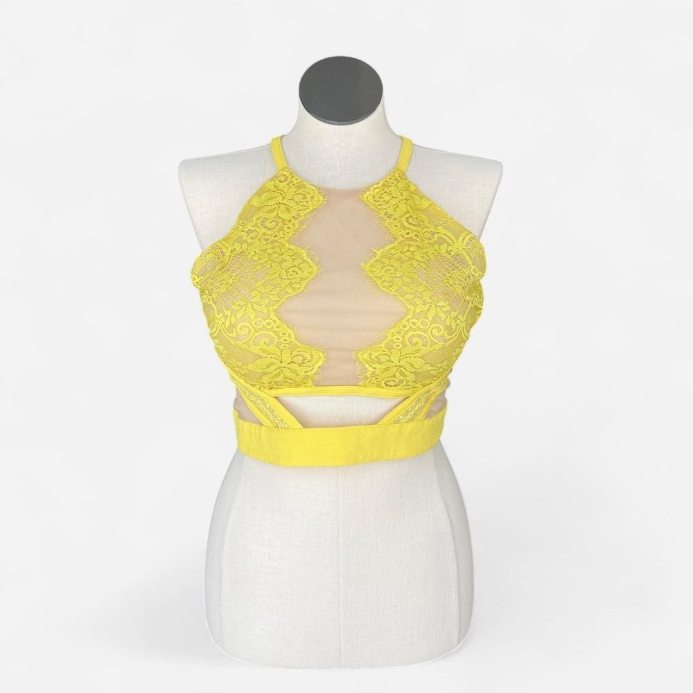Yellow lace halter crop top
